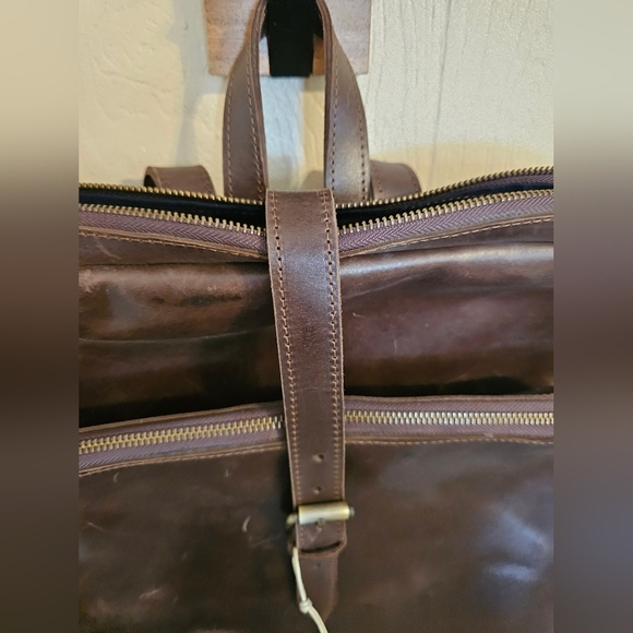 Buxton Dark Brown Leather Backpack Saddlebag Unique Square Shape Gold Hardware main image 5